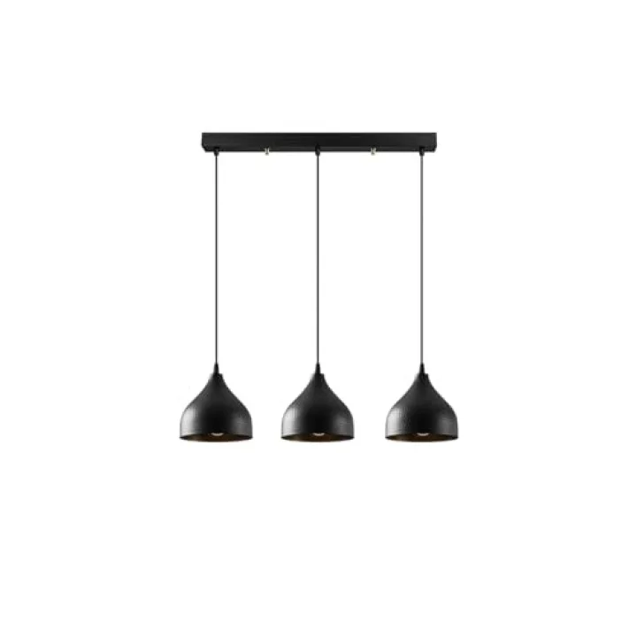 Amber LED Şık Metal Gövdeli 3lü Sarkıt Avize Mutfak ve Salon için E27 Uyumlu, Siyah-6211