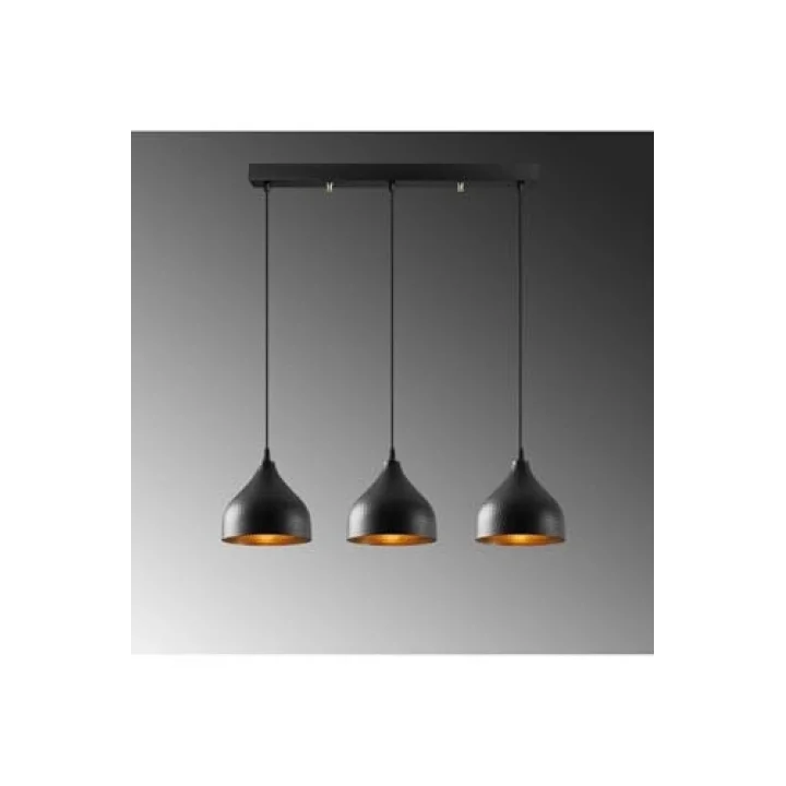Amber LED Şık Metal Gövdeli 3lü Sarkıt Avize Mutfak ve Salon için E27 Uyumlu, Siyah-6211