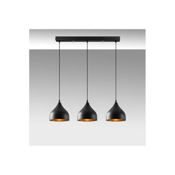 Amber LED Şık Metal Gövdeli 3lü Sarkıt Avize Mutfak ve Salon için E27 Uyumlu, Siyah-6211