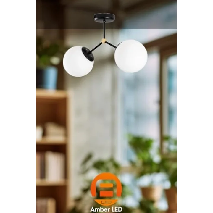 Amber LED Şık Metal Gövdeli Plafönyer, Antre ve Kütüphane için E27 Uyumlu, Siyah-6331