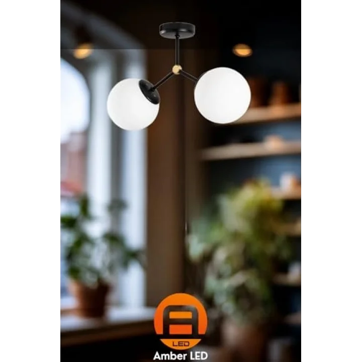 Amber LED Şık Metal Gövdeli Plafönyer, Antre ve Kütüphane için E27 Uyumlu, Siyah-6331