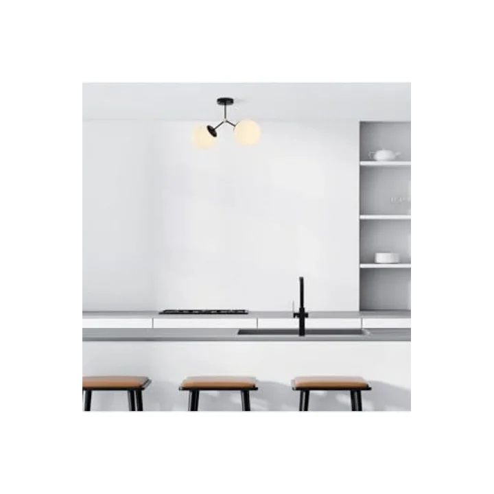 Amber LED Şık Metal Gövdeli Plafönyer, Antre ve Kütüphane için E27 Uyumlu, Siyah-6331