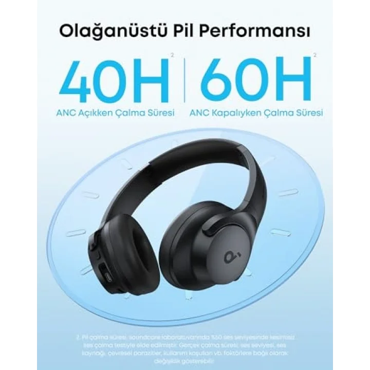 Anker Q20i kablosuz Bluetooth kulak üstü kulaklık, hibrit aktif gürültü önleme, ANC modunda 40 saat çalma süresi, yüksek çözünürlüklü ses, derin bas, uygulama ile kişiselleştirme (siyah)