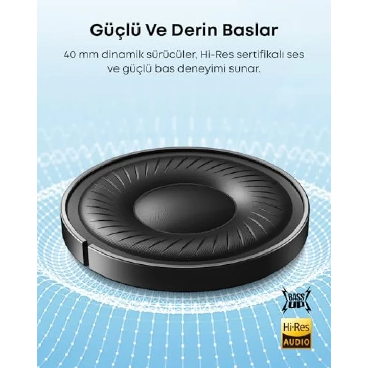 Anker Q20i kablosuz Bluetooth kulak üstü kulaklık, hibrit aktif gürültü önleme, ANC modunda 40 saat çalma süresi, yüksek çözünürlüklü ses, derin bas, uygulama ile kişiselleştirme (siyah)