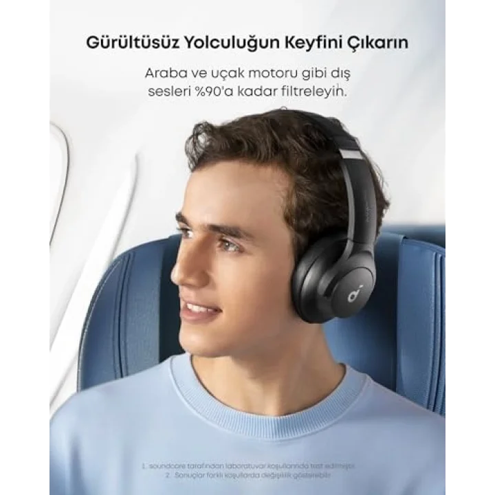 Anker Q20i kablosuz Bluetooth kulak üstü kulaklık, hibrit aktif gürültü önleme, ANC modunda 40 saat çalma süresi, yüksek çözünürlüklü ses, derin bas, uygulama ile kişiselleştirme (siyah)