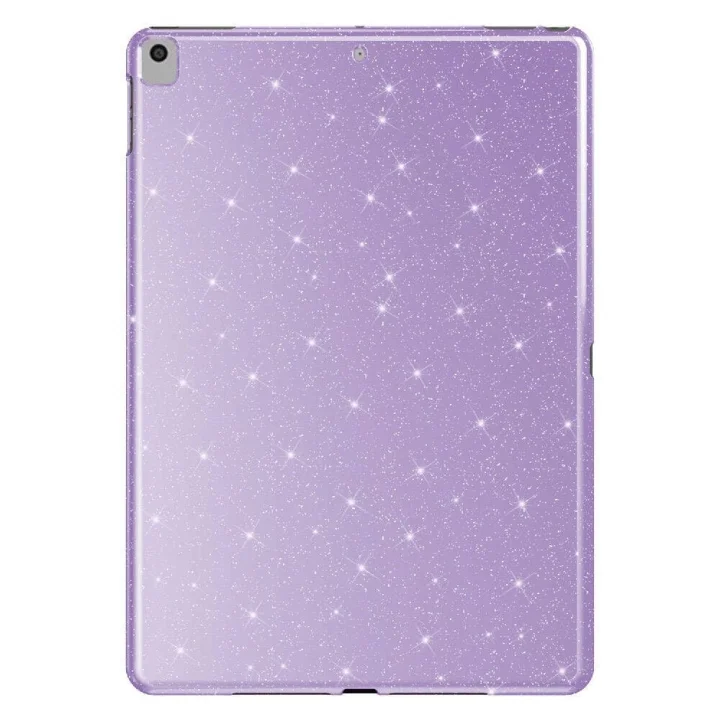 Apple ile uyumlu iPad 10.2 2021 (9.Nesil) Simli Parlak Görünümlü Tablet Koton Kılıf Lila