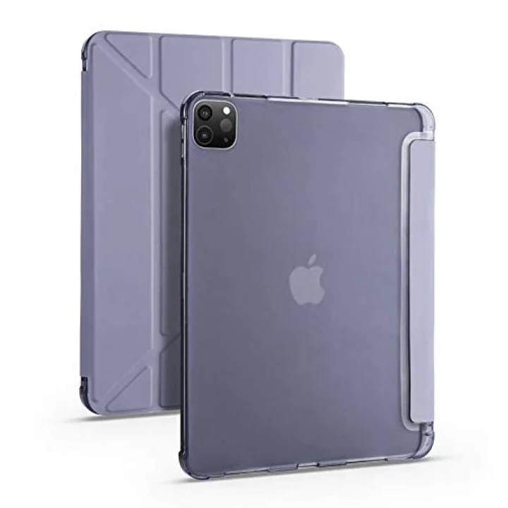 Apple ile uyumlu iPad Pro 11 2020 (2.Nesil) Kılıf Tri Folding Kalem Bölmeli Standlı Kılıf Mor