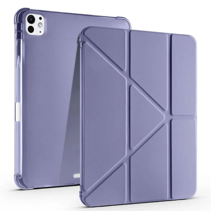 Apple ile uyumlu iPad Pro 11 2024 Kılıf Tri Folding Kalem Bölmeli Standlı Kılıf Mor