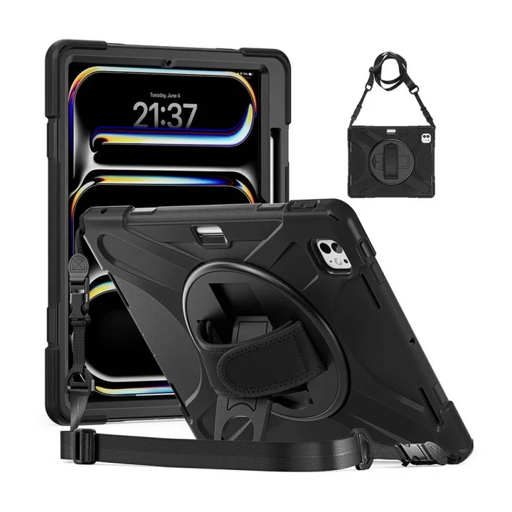 Apple ile uyumlu iPad Pro 13 2025 M5 Defender Tablet Silikon Siyah