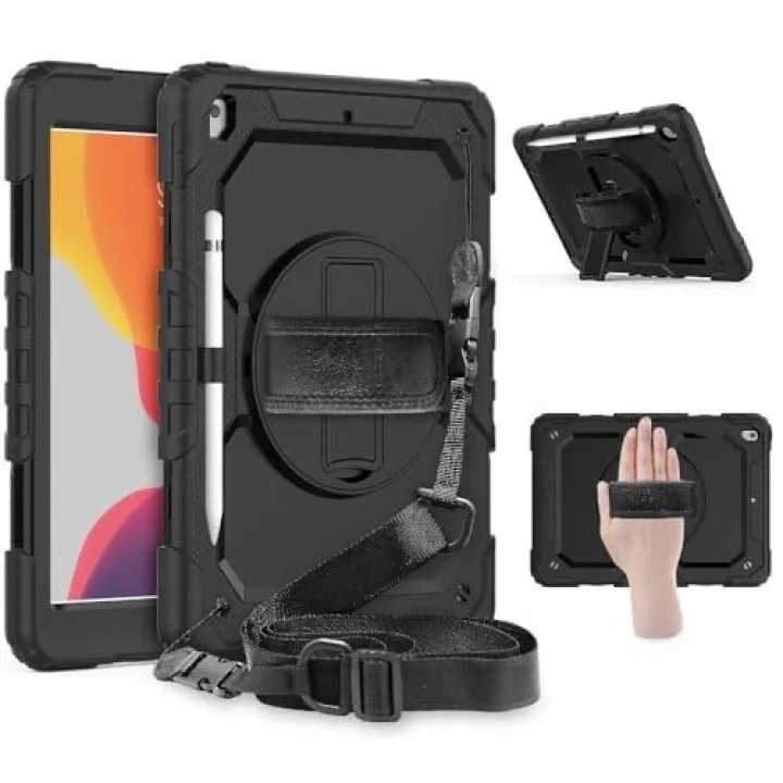 Apple iPad 9. 8. 7. Nesil 10.2 ile uyumlu Kılıf Defender Askılı Pars Case Fuji 2019 2020 2021 2022 Siyah