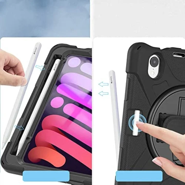 Apple iPad Mini 7 Mini 6 ile uyumlu Kılıf Defender Askılı Zırhlı Tank Case 2021-2024 Siyah