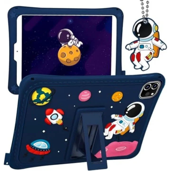 Apple iPad Pro 11 1/2/3/4. Nesil ile uyumlu Kılıf Çocuklara Özel Karakter Baskılı Standlı Sevimli ASTRONOT Astronot
