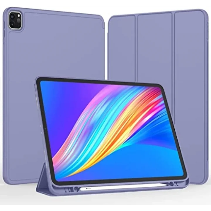 Apple iPad Pro 11 1. 2. 3. 4. Nesil ile uyumlu Kılıf Kalem Bölmeli Smart Case 2018-2022 Lavendery Gray