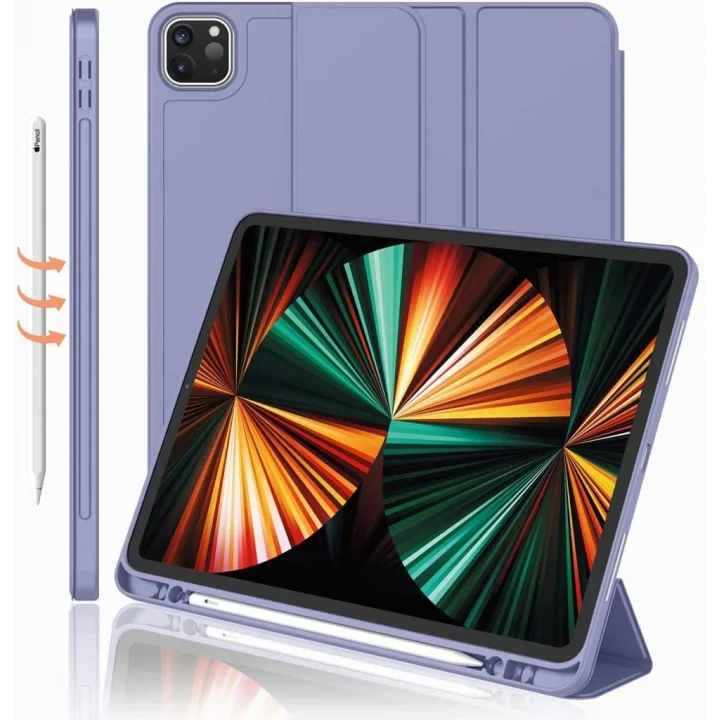 Apple iPad Pro 11 1. 2. 3. 4. Nesil ile uyumlu Kılıf Kalem Bölmeli Smart Case 2018-2022 Lavendery Gray