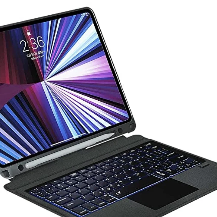 Apple iPad Pro 12.9 3. 4. 5. Nesil ile uyumlu Kılıf LED Işıklı Magnetik Standlı Klavyeli Kılıf Siyah