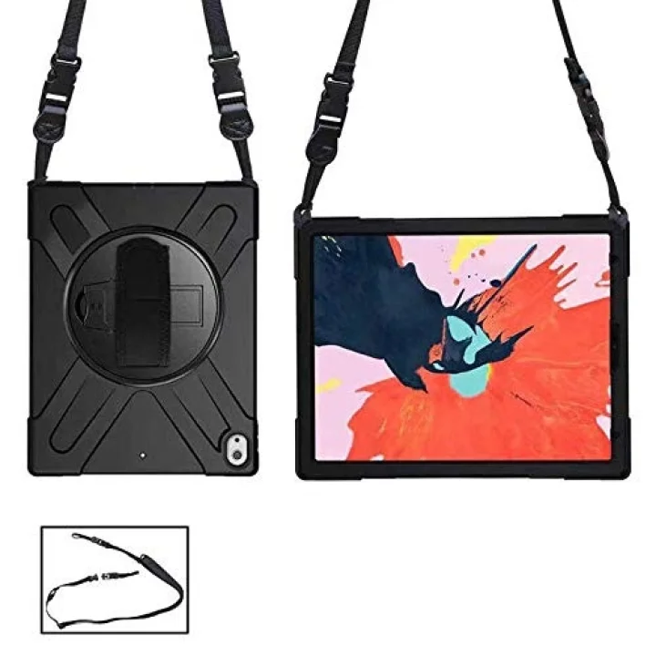 Apple iPad Pro 12.9 3. Nesil 2018 ile uyumlu Kılıf Defender Askılı Zırhlı Tank Case A1876 A2014 A1895 A1983 Siyah