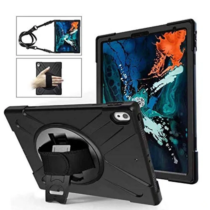 Apple iPad Pro 12.9 3. Nesil 2018 ile uyumlu Kılıf Defender Askılı Zırhlı Tank Case A1876 A2014 A1895 A1983 Siyah