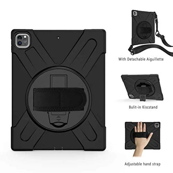 Apple iPad Pro 12.9 6. Nesil ile uyumlu Kılıf Defender Askılı Zırhlı Tank Case A2436 A2437 A2764 A2766 Siyah