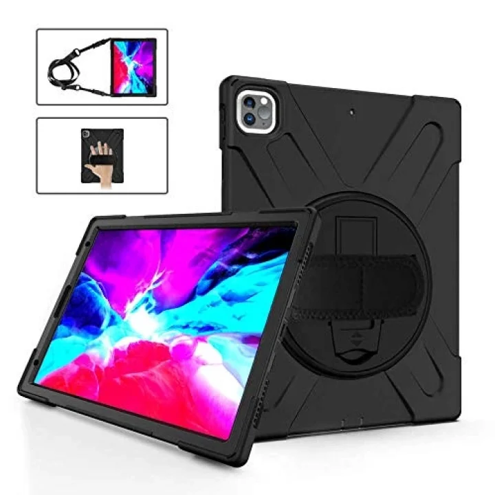 Apple iPad Pro 12.9 6. Nesil ile uyumlu Kılıf Defender Askılı Zırhlı Tank Case A2436 A2437 A2764 A2766 Siyah