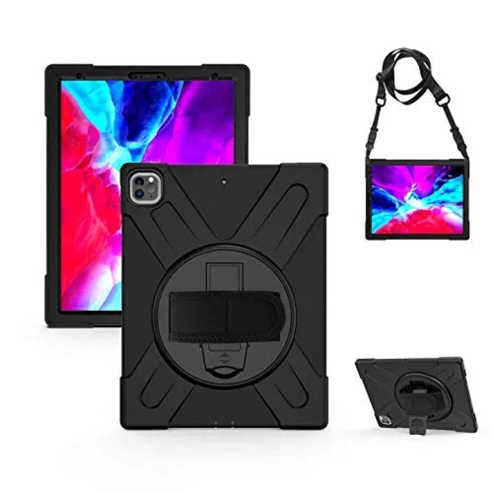 Apple iPad Pro 12.9 6. Nesil ile uyumlu Kılıf Defender Askılı Zırhlı Tank Case A2436 A2437 A2764 A2766 Siyah