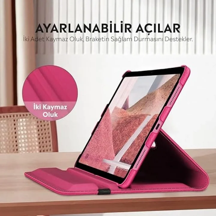 Apple iPad Yatay ve Dikey Standlı 360 Derece Döner Tablet Kılıfı (iPad Pro 13 2024 M4 Pembe)