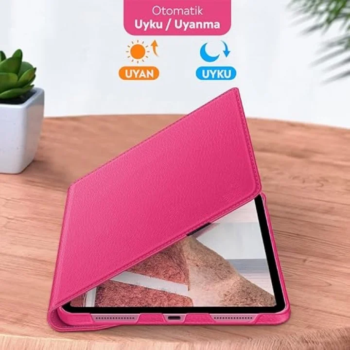 Apple iPad Yatay ve Dikey Standlı 360 Derece Döner Tablet Kılıfı (iPad Pro 13 2024 M4 Pembe)