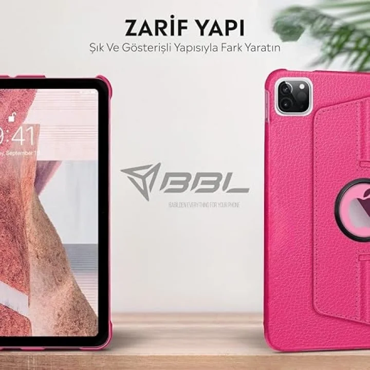 Apple iPad Yatay ve Dikey Standlı 360 Derece Döner Tablet Kılıfı (iPad Pro 13 2024 M4 Pembe)