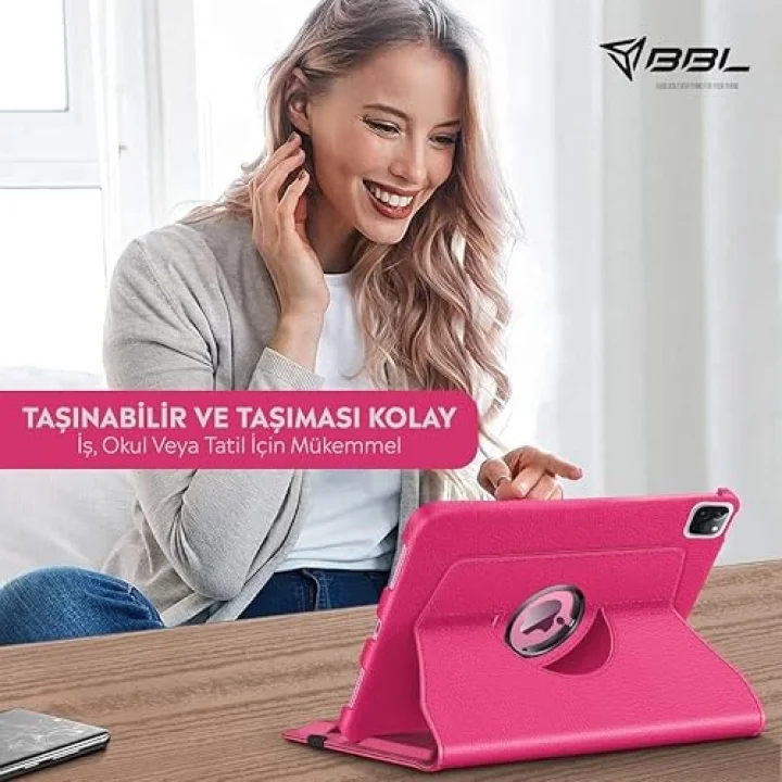 Apple iPad Yatay ve Dikey Standlı 360 Derece Döner Tablet Kılıfı (iPad Pro 13 2024 M4 Pembe)