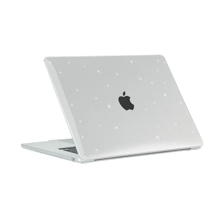 Apple Macbook Air 15inç M2 2023 A2941 ile uyumlu Kılıf Simli Ön Arka Kapak Renksiz