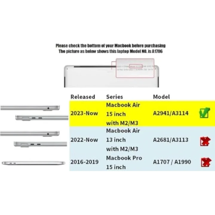 Apple Macbook Air 15inç M3 A3114 ile uyumlu Kılıf Simli Ön Arka Kapak Renksiz