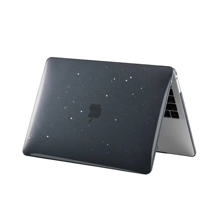 Apple Macbook Pro 13.3inç M2 2022 2020 A2251 A2289 A2338 ile uyumlu Kılıf Simli Ön Arka Kapak Siyah