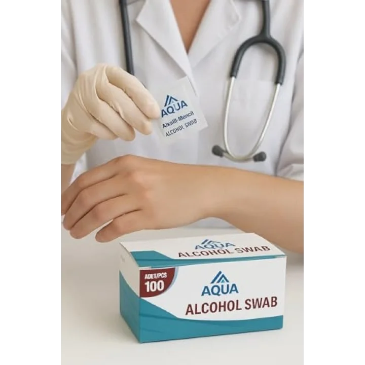 AQUA Alkollü Islak Mendil 100 Adet Paket Steril Temizlik Mendili, Alkollu Swap