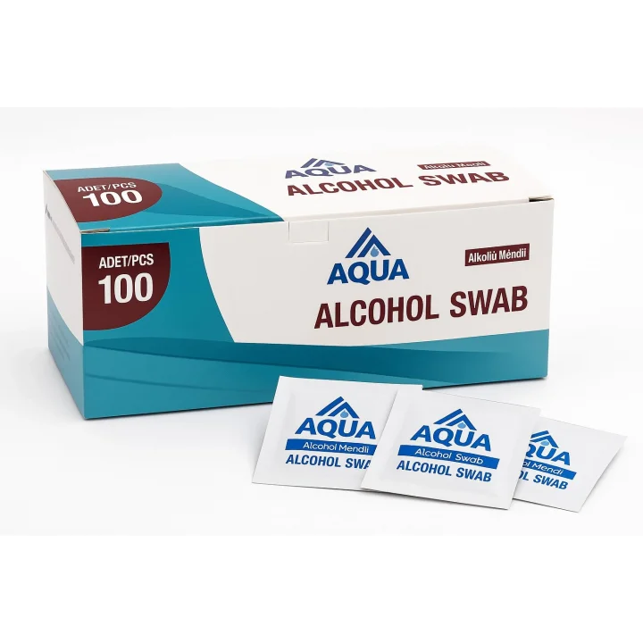 AQUA Alkollü Islak Mendil 100 Adet Paket Steril Temizlik Mendili, Alkollu Swap