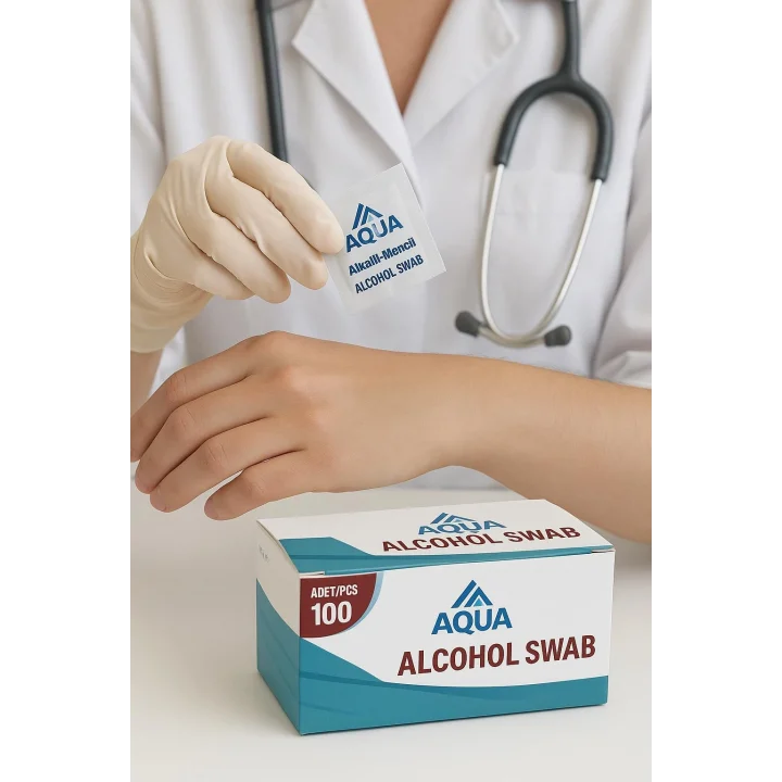 AQUA Alkollü Islak Mendil 100 Adet Paket Steril Temizlik Mendili, Alkollu Swap