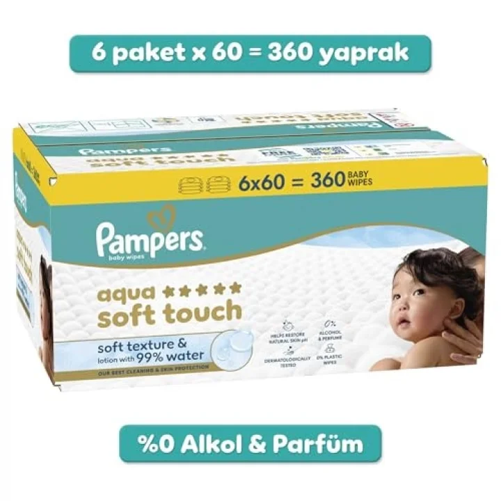 Aqua Soft Touch Bebek Islak Havlu 6 Paket 360 Yaprak