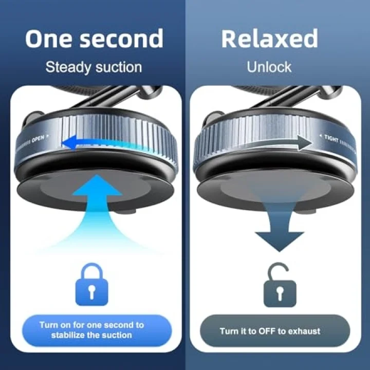 Araba için 360° Ayarlanabilir Vakumlu Manyetik Telefon Tutucu, Katlanabilir, Mag-Safe Uyumlu, iPhone 12-16, Samsung, Pixel, OnePlus, Motorola, Nokia, LG, Sony, HTC vb.