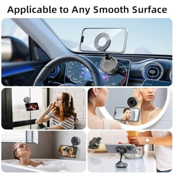 Araba için 360° Ayarlanabilir Vakumlu Manyetik Telefon Tutucu, Katlanabilir, Mag-Safe Uyumlu, iPhone 12-16, Samsung, Pixel, OnePlus, Motorola, Nokia, LG, Sony, HTC vb.