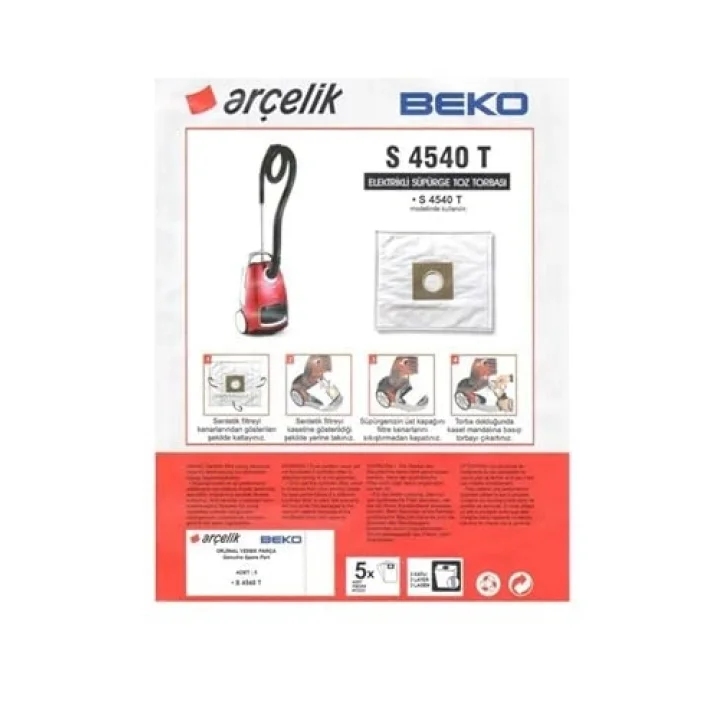 Arçelik S 4540 T Uyumlu 20 Adet Süpürge Toz Torbası Bez