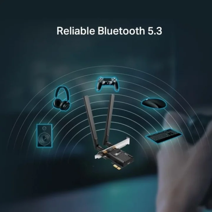 Archer TX10E | AX900 Wi-Fi 6 Bluetooth 5.3 PCIe Adaptör | 887 Mbps Çift Bant Hız | MU-MIMO & OFDMA | Çift Harici Anten | WPA3 Güvenlik | Masaüstü PC Dahili Ağ Kartı