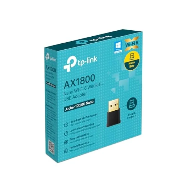 Archer TX20U Nano, AX1800 Mbps, Çift Bant, MU-MIMO, USB 2.0, WPA3, Windows 10/11 Uyumlu, Wi-Fi 6 Nano USB Adaptör