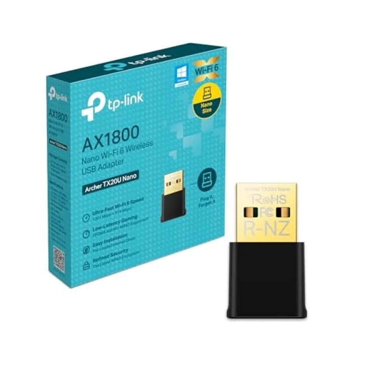 Archer TX20U Nano, AX1800 Mbps, Çift Bant, MU-MIMO, USB 2.0, WPA3, Windows 10/11 Uyumlu, Wi-Fi 6 Nano USB Adaptör