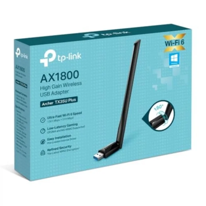 Archer TX35U Plus | AX1800 Wi-Fi 6 Kablosuz USB Adaptör | 1800 Mbps Hız | Çift Bant | Yüksek Çekim Güçlü Anten | USB 3.0 | WPA3 | Beamforming & MU-MIMO | Masaüstü ve Laptop PC Alıcı