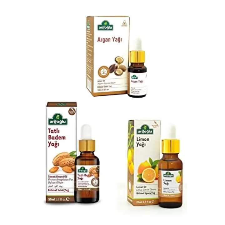 Arifoğlu Akdeniz Aromaterapi Seti: Argan Yağı 10 ml+ Tatlı Badem Yağı 50 ml+ Limon Yağı 20 ml