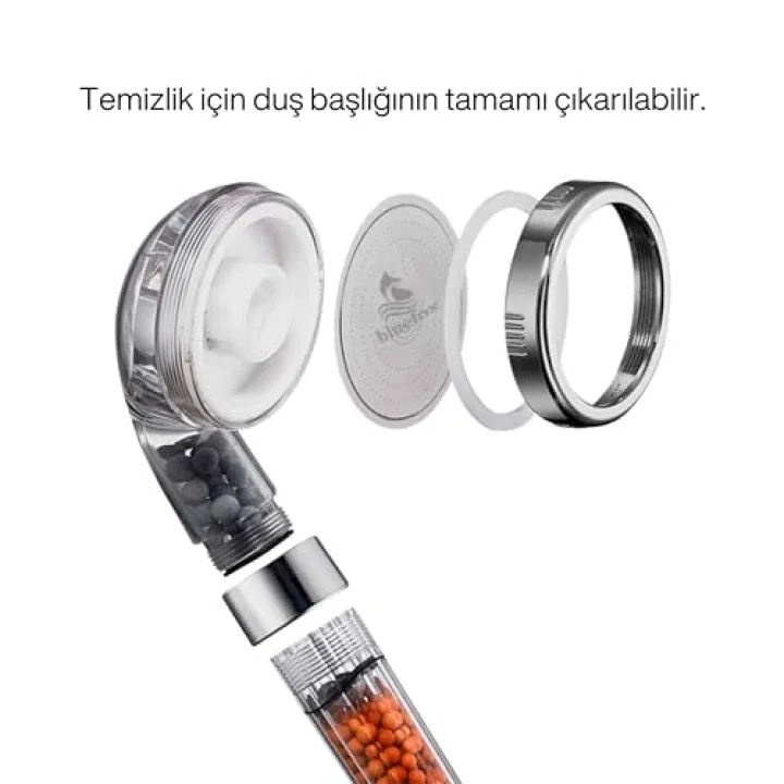 Arıtmalı Tasarruflu Duş Başlığı - 3 Ayarlı Krom & Şeffaf,%200 Artan Basınç,%35 Tasarruf, Kireç & Klor Azaltıcı