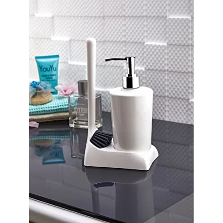 Armona Silikon Fırçalı Mutfak Banyo Sıvı Sabunluk Süngerlik Seti
