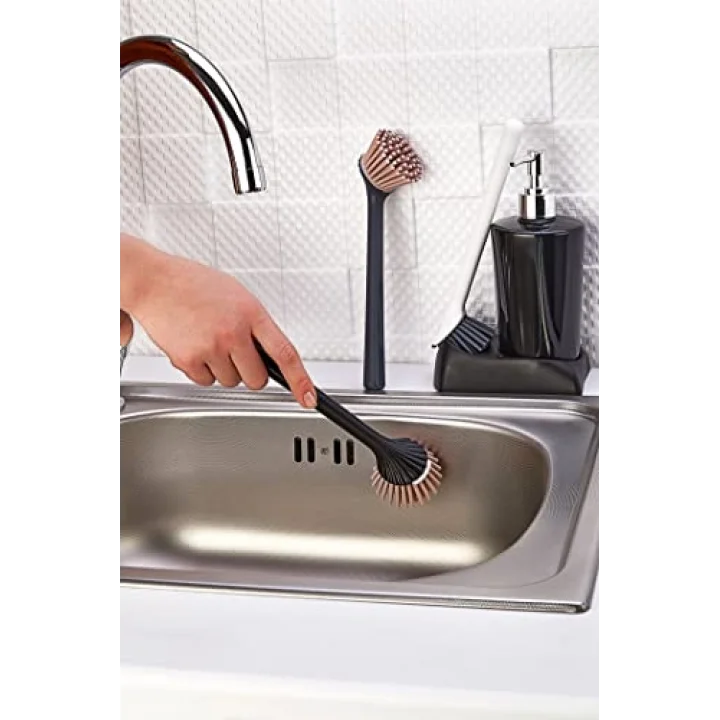 Armona Silikon Fırçalı Mutfak Banyo Sıvı Sabunluk Süngerlik Seti