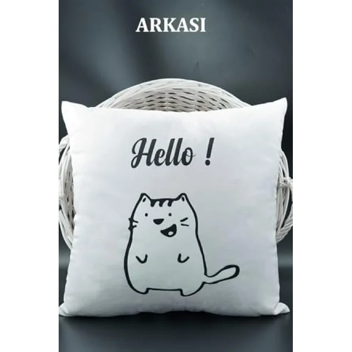 Asdiva Harfli Kırlent Kılıfı Kadife 43X43 Cm Çift Taraflı A Harfi Kedi Desenli Evlilik Teklifi Doğum Günü