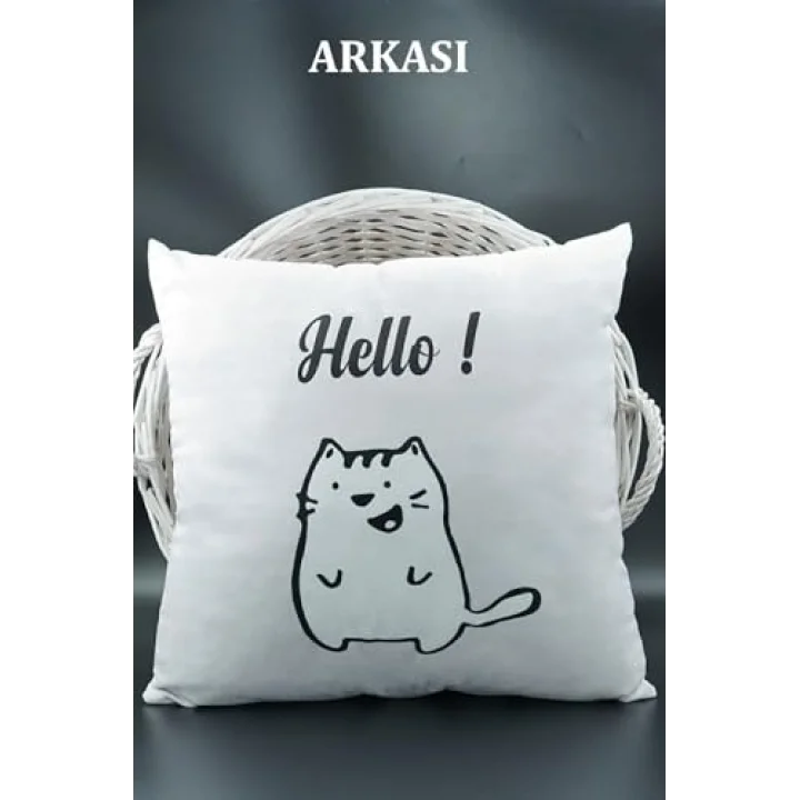 Asdiva Harfli Kırlent Kılıfı Kadife 43X43 Cm Çift Taraflı M Harfi Kedi Desenli Evlilik Teklifi Doğum Günü