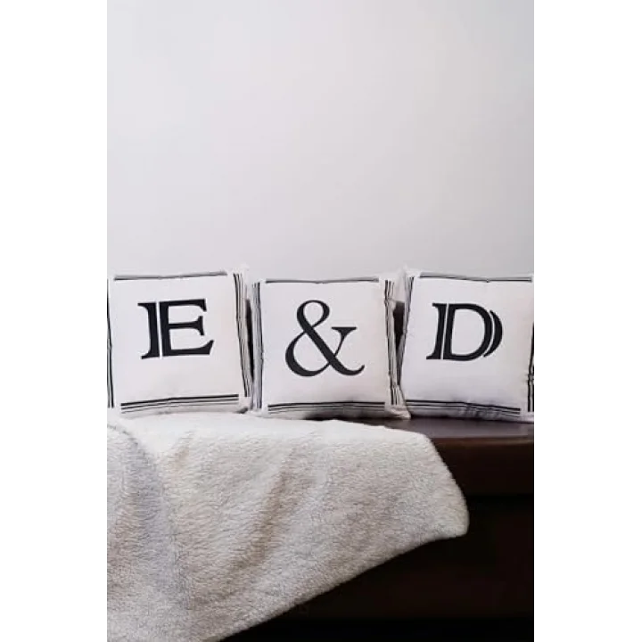 Asdiva Harfli Kırlent Kılıfı Kadife 43X43 Cm Çift Taraflı M Harfi Kedi Desenli Evlilik Teklifi Doğum Günü