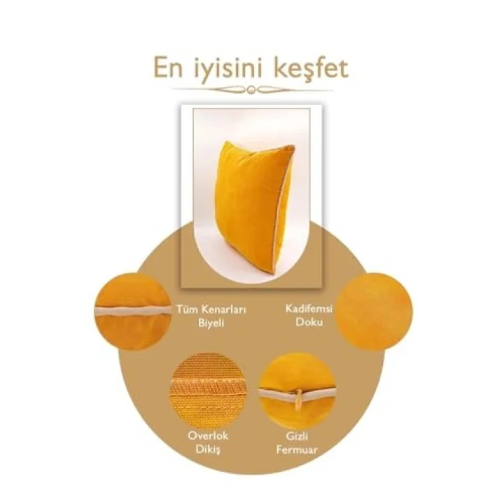 Asdiva Renk Seçenekli Krem Biyeli Sarı Kırlent Kılıfı Dekoratif Düz Sade Punch Panoroma Panbiy Sarı Krem 30X50